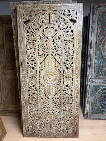 Natural Wood Floral Lattice Carved Door Room Divider 80x36