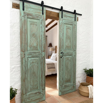 Vintage Carved Door Spanish Style Solid Wood Sliding Barn Door 96x27