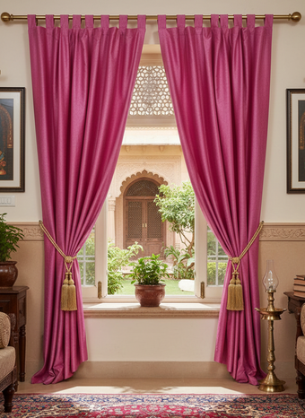 2 Indian Pink Curtains Velvet Texture Panel Bohemian Drapes