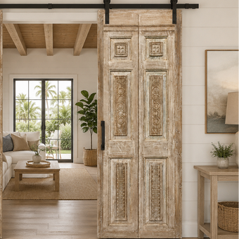 Vintage Whitewashed Wooden Double Door Set