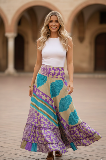 Women’s Purple Maxi Skirt – Stylish Summer Beach Flowy Skirt ML