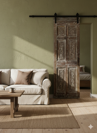 Vintage Whitewash Carved Door Reclaimed Wood Sliding Barndoor 80x26.5