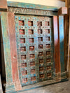 Antique Indian Door Rustic Blue Carved Vintage Teak Door with Frame 84