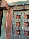 Antique Indian Door Rustic Blue Carved Vintage Teak Door with Frame 84