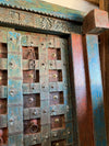 Antique Indian Door Rustic Blue Carved Vintage Teak Door with Frame 84