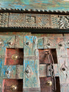 Antique Indian Door Rustic Blue Carved Vintage Teak Door with Frame 84