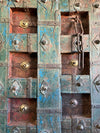 Antique Indian Door Rustic Blue Carved Vintage Teak Door with Frame 84