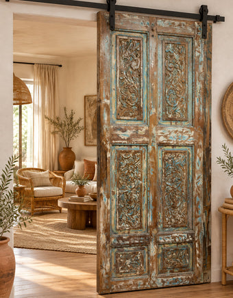 Antique Blue Distressed Wooden Door