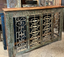  Antique Indian Console Table, Iron Jali Carved TV Table, Vintage Green Console, 64