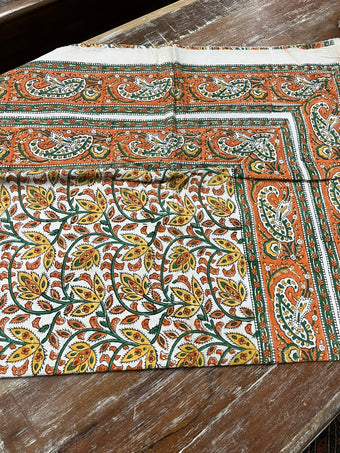 Orange & Yellow Leaf Floral Handloom Cotton Bedding – Traditional Indian Bed Cover