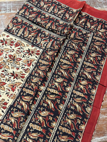 Black & Red Floral Handloom Cotton Bedding – Traditional Indian Bedspread