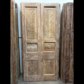 Antique French Doors Floral Carved Wood Hinged or Sliding Double Doors