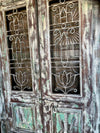 Pair Vintage Whitewash Barn Doors, Antique Carved Sliding Doors, Lotus Jali Latticed Door,84x48