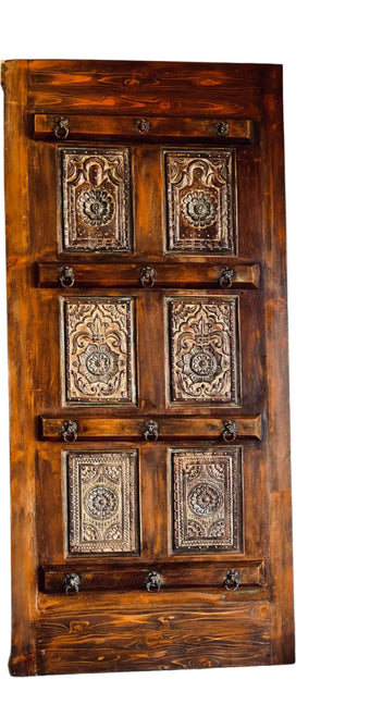 Vintage Carved Wood Door Sliding Barndoor Russet Patina