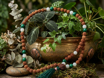 Green Jade Rudraksha Mala Beads – Moonstone Yoga Meditation Healing Necklace