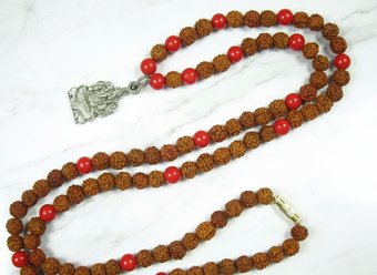 Handmade Prayer Mala Ganesha Beads Coral Rudraksha Yoga Meditation Mala