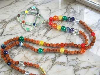 Chakra Healing Stone Mala Beads with Rudraksha – Buddhist Yoga Meditation Necklace