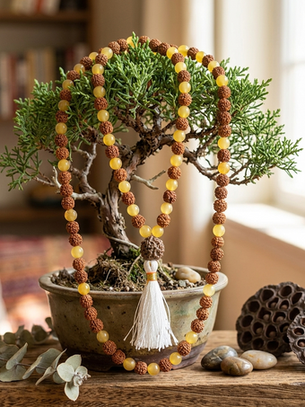 Yellow Citrine Rudraksha Mala Beads | Zen Romance Solar Yoga Necklace