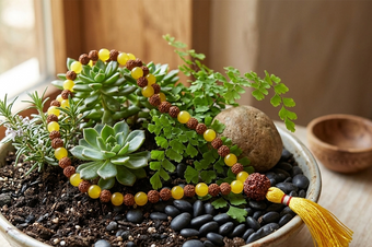 Yoga Mala Prayer Beads – Rudraksha & Yellow Jade Japamala for Meditation, Healing & Spiritual Balance