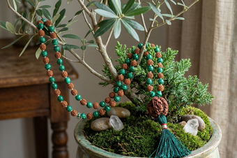 Meditation Healing Mala – Turquoise Jade & Rudraksha Beads 108 Japamala for Energy Balance,
