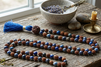 Rudraksha Lapis Lazuli Meditation Mala Beads – Yoga Energy Japa Mala Necklace