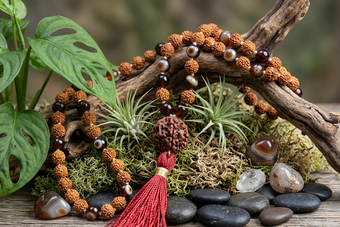 Garnet Rudraksha Yoga Mala – 108 Healing Japamala Meditation Beads