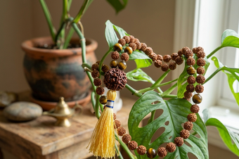 Rudraksha Guru Bead Mala – Handmade Natural Stone Yoga Meditation Necklace