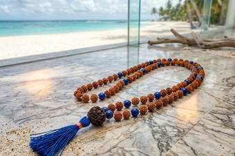 Sacred Blue Agate Japamala Prayer Beads | Buddhist Meditation Mala Necklace