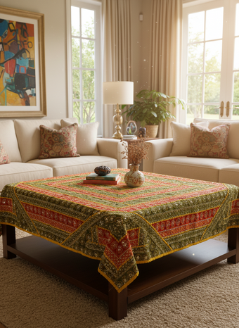 Green Red Indian Tapestry – Embroidered Bed Throw & Boho Headboard Wall Hanging 60x40