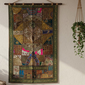 Brown Embroidered Bed Throw – Rhapsody Décor Indian Tapestry & Boho Headboard