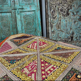 Vintage Indian Purple Beaded Wall Hanging | Decorative Sari Tapestry Boho Art