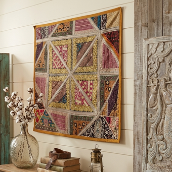 Vintage Purple Beaded Wall Hanging – Indian Sari Tapestry, Boho Home Decor