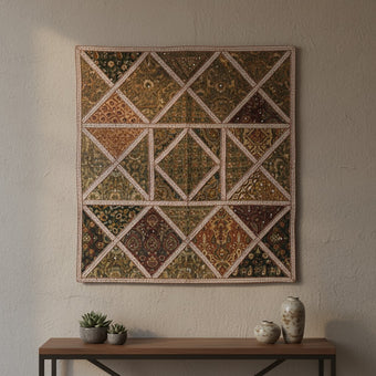 Brown & Golden Sari Tapestry | Embroidered Indian Bed Throw & Headboard Wall Hanging