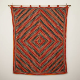 Beaded Indian Tapestry – Red & Orange Boho Wall Hanging Decor