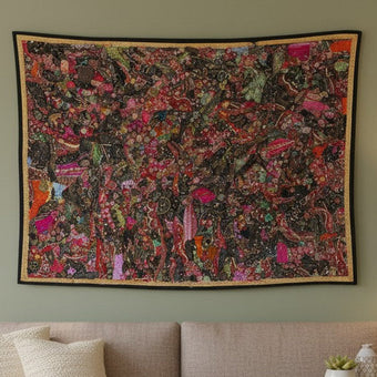 White & Pink Vintage Wall Tapestry – Boho Embroidered Decorative Hanging for Home Décor