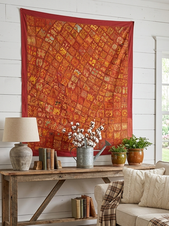 Earthy Russet Embroidered Tapestry – Boho Bed Throw & Wall Décor