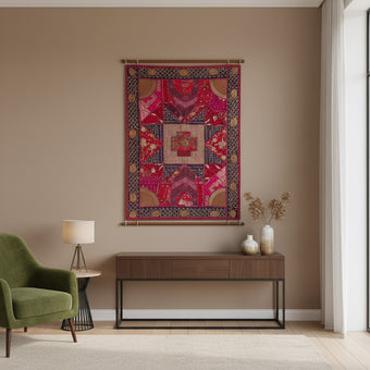 Pink Hand-Embroidered Tapestry – Bohemian Wall Hanging Art & Home Decor