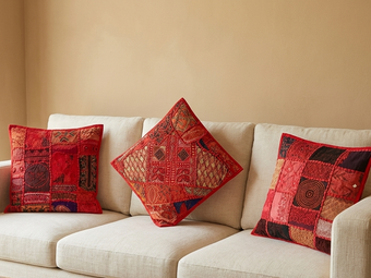 Vintage Patchwork Red Throw Pillow Sham – Boho Decorative Cushion Covers Set