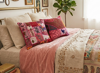 Handmade Pink Patchwork Cushion Covers | Boho Decorative Throw Pillow Covers for Sofa