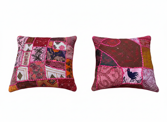 Handmade Boho Patchwork Cushion Covers Pink Throw Pillows for Living Room & Bedroom