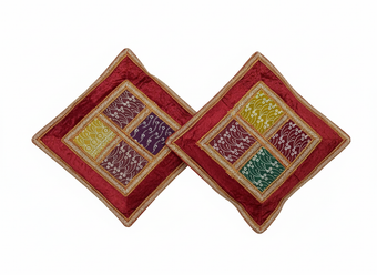 Boho Dark Red Patchwork Cushion Covers – Vintage Sari Decorative Throw Pillows