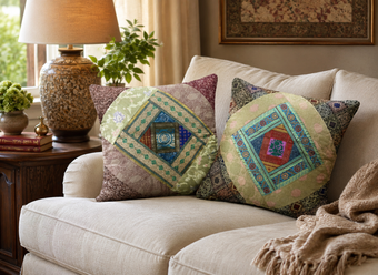 Boho Patchwork Cushion Covers – Handmade Beige Throw Pillows for Cozy Decor