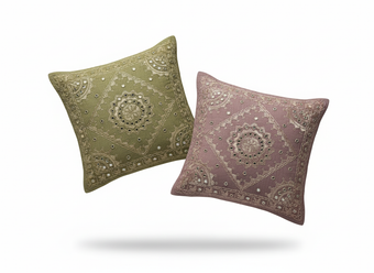 Green & Purple Patchwork Cushion Covers – Handmade Vintage Throw Pillows