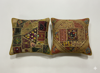 Handmade Green Patchwork Cushion Covers – Bohemian Throw Pillows for Sofa & Bed