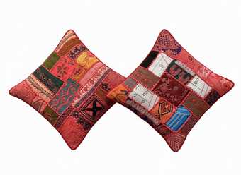 Handmade Dark Red Patchwork Cushion Covers – Bohemian Throw Pillows for Sofa & Bed