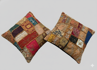 Black Multi Patchwork Cushion Covers – Handmade Bohemian Throw Pillows Home Décor