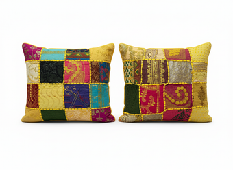 Boho Patchwork Cushion Covers – Dark Yellow Decorative Throw Pillows for Living Room