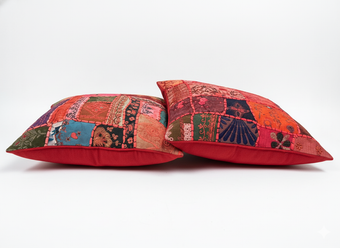 Dark Red Patchwork Cushion Covers – Bohemian Decorative Throw Pillows for Living Room