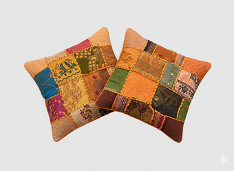 Orange Boho Patchwork Cushion Covers – Decorative Throw Pillows for Living Room