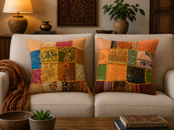 Decorative Orange Boho Patchwork Cushion Covers – Throw Pillow Covers for Living Room